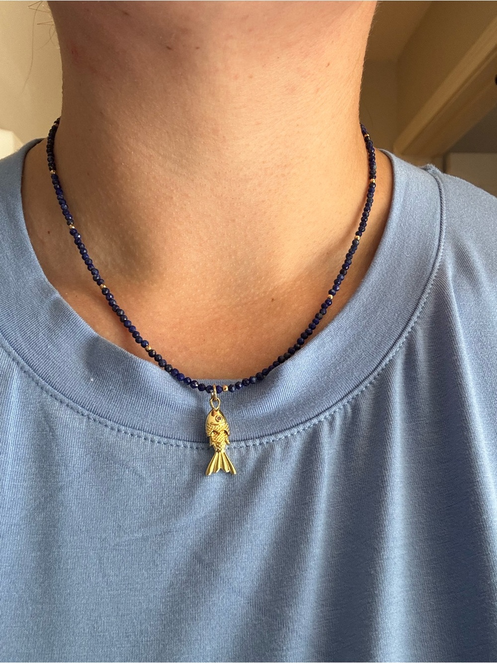 Protect Your Peace Gold Fish Pendant Necklace with Navy Beads